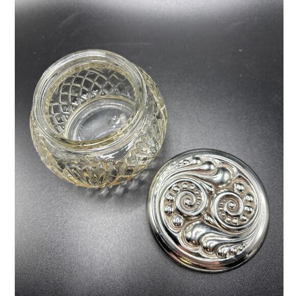 Vintage AVON Glass Vanity Jar with Ornate Silver Lid Vanity Decor 1960s/70s Era - Picture 3 of 6